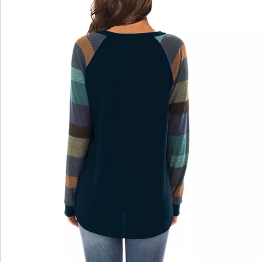Blue Stripped Sleeve Top - Picture 2 of 4